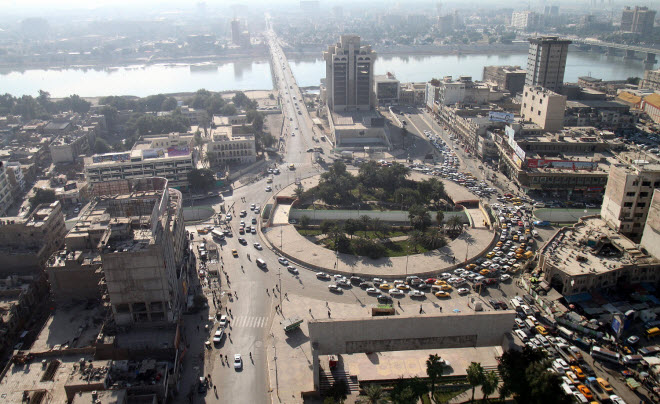 ساحة التحرير في بغداد التي تمثل مركز العاصمة