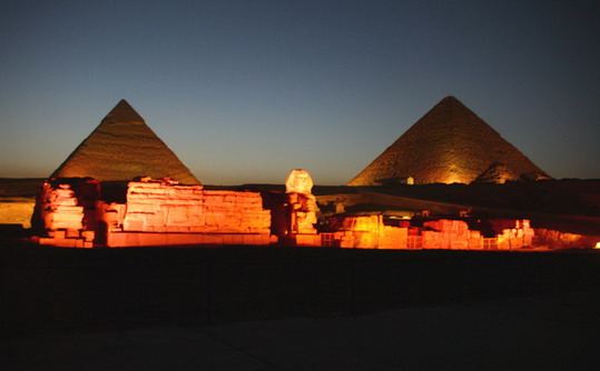 Pyramids of Giza at night